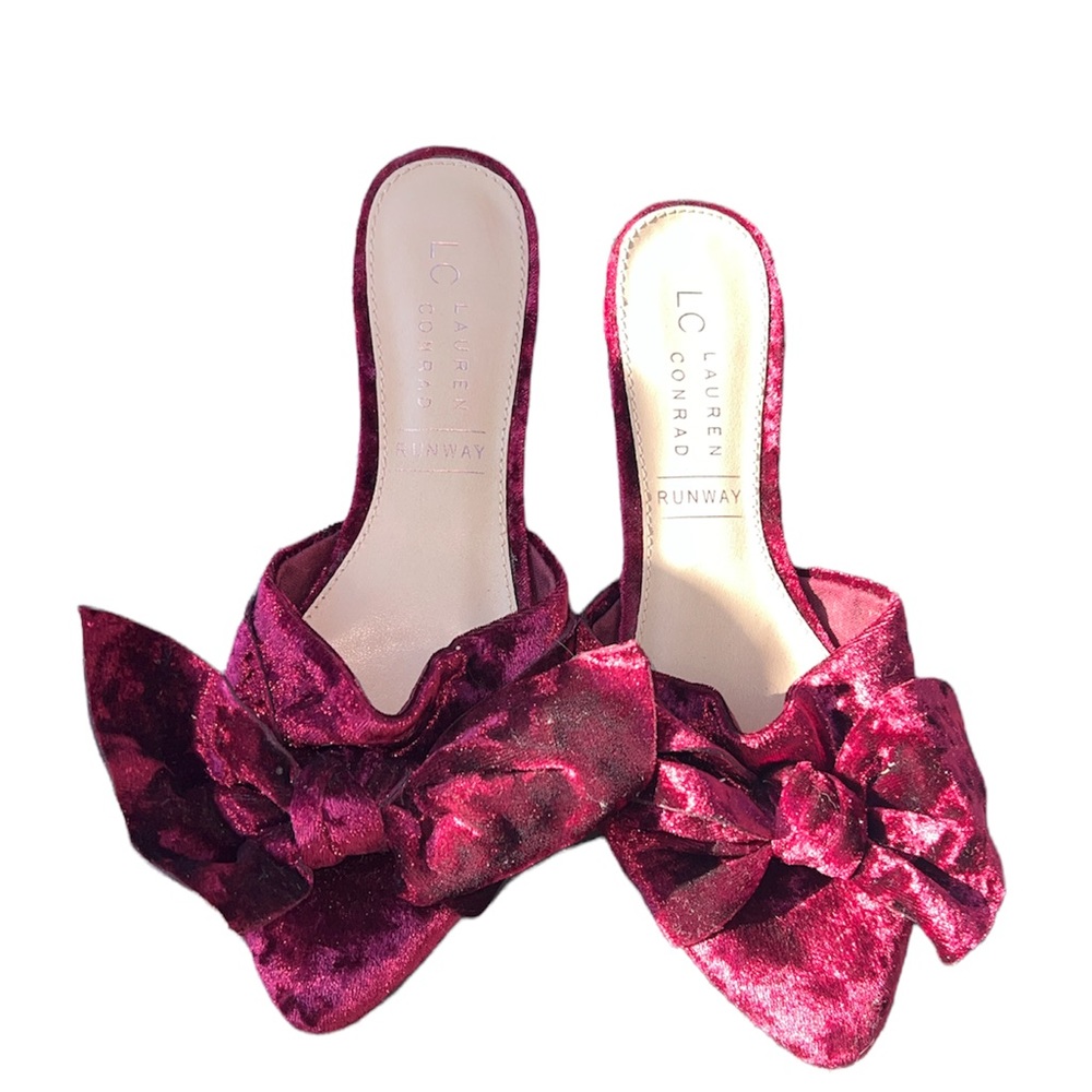 lauren conrad runway velvet bow mule shoe